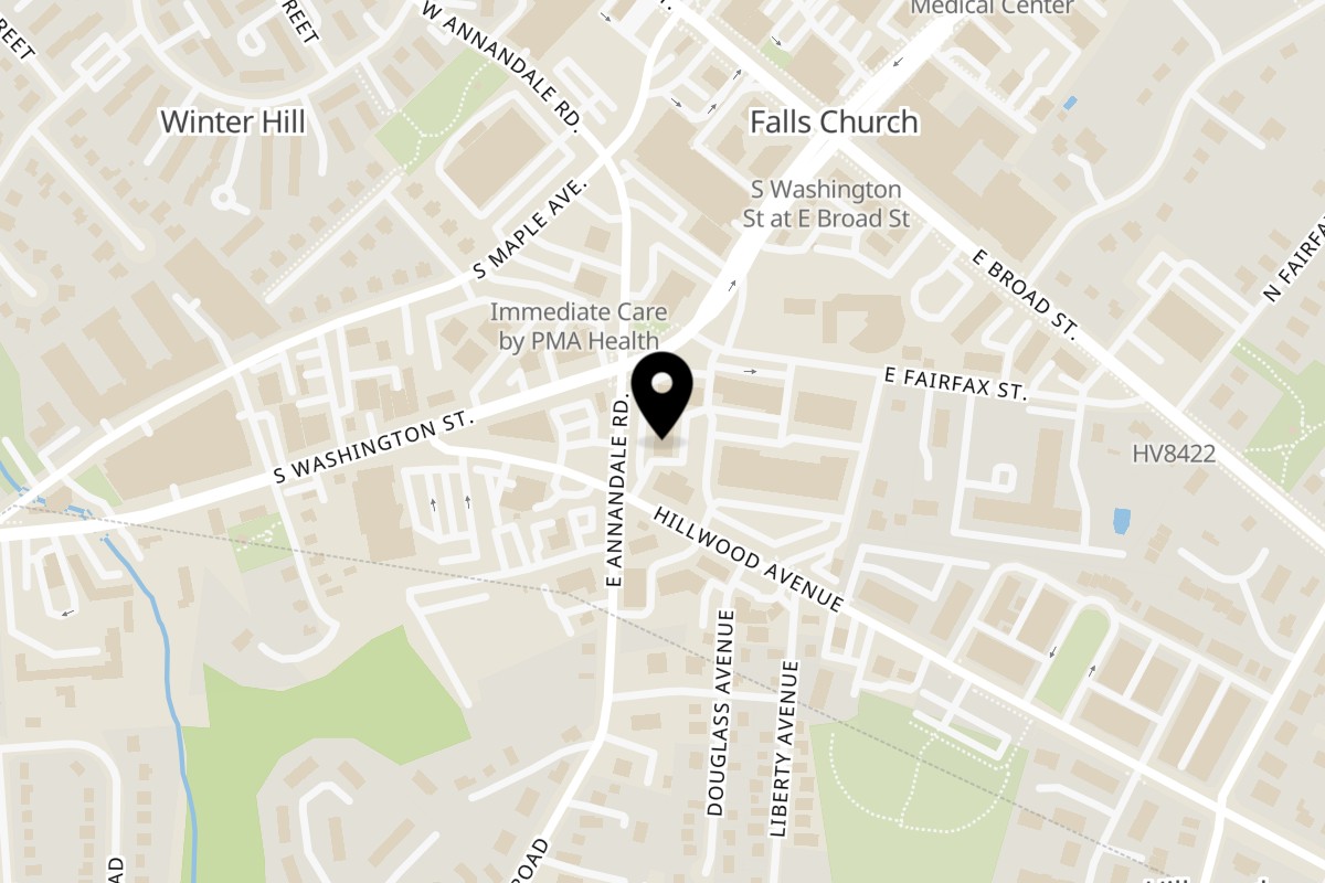 Map showing the location of Casa Mariachi on 133 E Annandale Rd in Falls Church